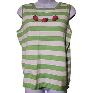 Womens Striped Quaker Factory‎ Embroidered Strawberry Sweater Vest Size Small